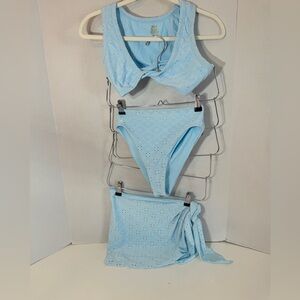 LaPORTE Light Blue Eyelet Women's high wasted bikini with sarong